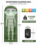 Sportneer Sleeping Bag for Adults & Kids, Cold Weather & Warm Waterproof Camping Sleeping Bag, Compact Portable for Camping Hiking & Travel