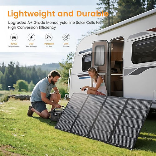 400W Portable Solar Panel for Power Station, 400 Watt 36V ETFE Foldable Solar Panel Charger, IP67 Waterproof Enhanced Kickstands for Off-Gird Outdoor Camping RV SUV Emergency Power Supply