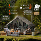 Inflatable Canvas Camping Tents with Stove Jack – Air Beam Blow Up Family Camping Tent for 2–6 People, Fast Setup Shelter with Hand Pump
