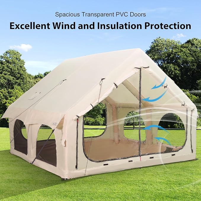 2025 Upgraded Waterproof Inflatable Camping Tent, Large Blow-Up Air Tent, No Assembly Needed Luxury Glamping House, Oxford Fabric