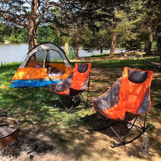 SUNNYFEEL Oversized Rocking Camping Chair 2 Pack, Fully Padded Patio Chair with Side Pocket, High Back Portable Lawn Recliner with Carry Bag, Outdoor Rocker Camp Chairs for Adults Heavy Duty 500 LBS