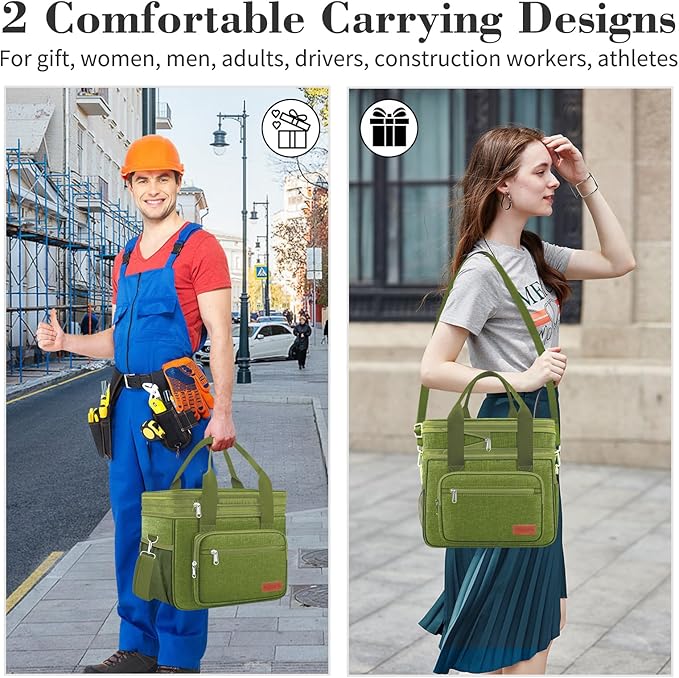 Coobiiya Large Expandable Insulated Lunch Bag Cooler Bag，12-23L Lunch Box for Men Double Deck Leakproof，Heavy Duty LunchBag Cooler Bags for Camping, Travel, Kayaking & Beach