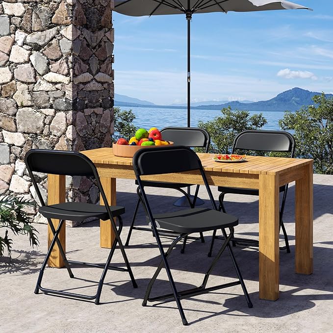 DUMOS Folding Chairs Sets of 8, 330lbs Capacity Plastic Stackable Home Office Chair, Portable Fold Up for Indoor Outdoor, Patio, Camping, Garden, Party (Black)