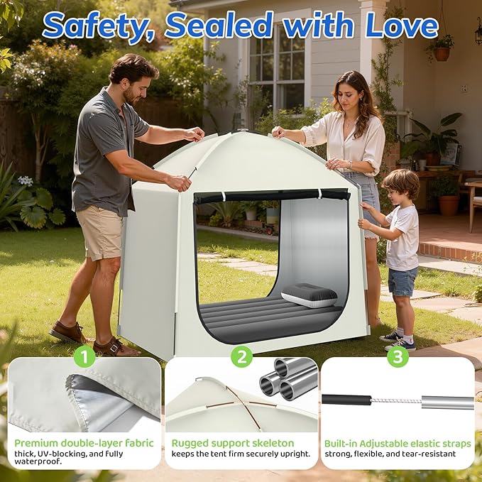 Inflatable Toddler Travel Bed with Tent – Portable Toddler Bed with Hand Pump-Toddler Blow Up Mattress Indoor & Outdoor Kids Air Mattress Tent for Camping, Travel, Home(52.4 Inch)