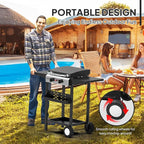 ROVSUN 2 Burner Portable Propane Griddle with Electronic Ignition, 20000 BTU Rolling Flat Top Gas Grill with Enameled Tray & Lid, Side Shelves & Regulator for Outdoor Cooking Camping BBQ Tailgating