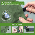 Double Camping Sleeping Pad with Pillow, 2" Memory Foam Camping Mattress 2 Person, 5R Insulated Self Inflating Camping Pad, Air Mattress Inflatable Sleeping Mat for Tent, Backpacking, Hiking (Green)
