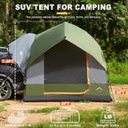 SUV Tent for Camping, Waterproof PU3000mm Spacious Double Layer Design for 5-8 Person, Includes Rainfly and Storage Bag, 8FT L x 8FT W x 7.2FT H Green