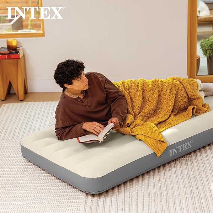 Intex 64101E Dura-Beam Standard Single-High Air Mattress: Fiber-Tech – Twin Size – 10in Bed Height – 300lb Weight Capacity – Pump Sold Separately