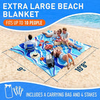 Everlasting Comfort Large Beach Blanket Waterproof & Sandproof - 128” x 108” /10.7ft x 9ft - Lightweight Picnic Mat, Camping Necessities for 10 People - Accessories for Outdoor Festivals - Blue