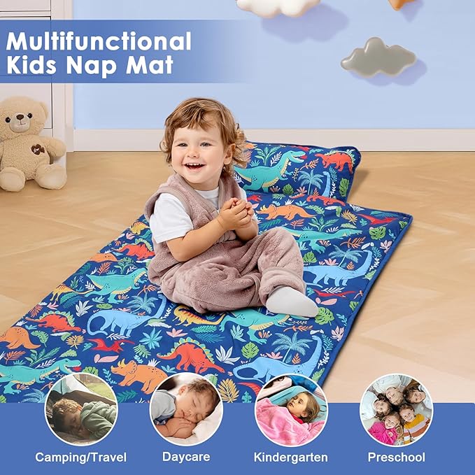Kids Nap Mat Portable Slumber Bags with Removable Pillow and Blanket for Girls Boys, Lightweight Extra Large Sleeping Bag for Preschool Camping Daycare