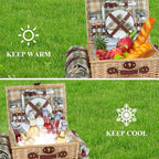 Picnic Basket for 2 with Blanket, Willow Picnic Basket Set with Shoulder Strap&Wine Pouch, Large Willow Hamper with Insulated Cooler for Outdoor, Camping, Beach, Couples, Wedding Gift