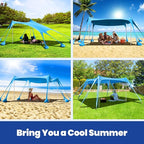 Rhino Valley Beach Tent Shade Canopy UPF50+ Protection, 8 Sandbags, 4 Stability Poles, Outdoor Sun Shelter Umbrella for Sand, Camping, Fishing Essentials
