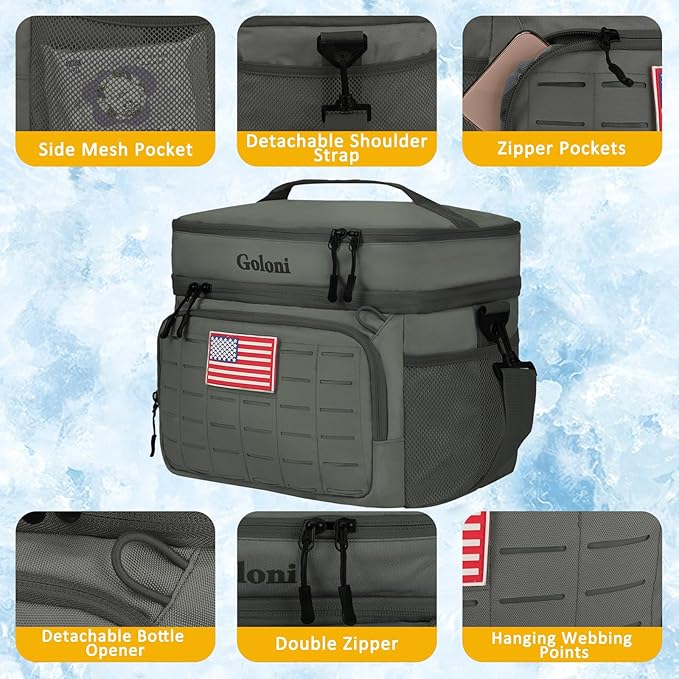 Portable Insulated Cooler Bag, Leakproof Soft-Sided Lunch Bag,8mm Insulation Keeps Cool 16+ for Camping, Beach, Picnics