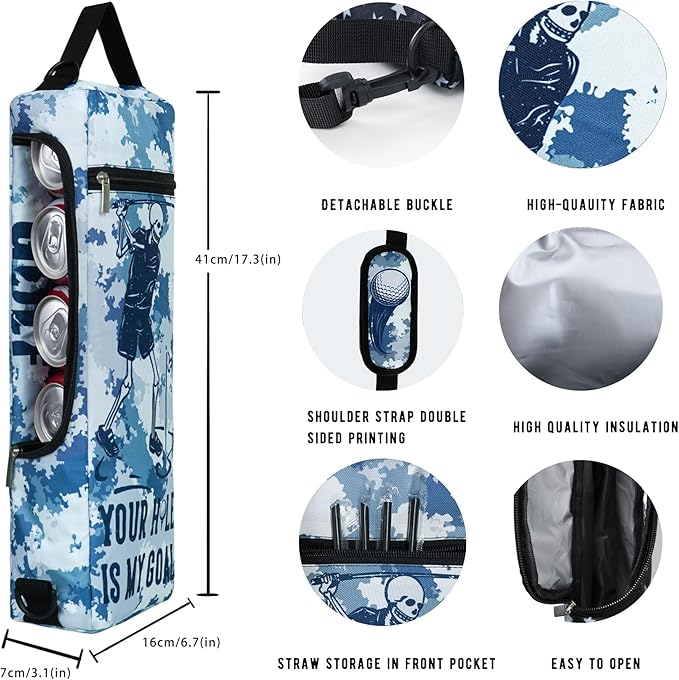 Golf Cooler Bag Plus Ice Pack Soft Sided Insulated Cooler Bag- Holds 6 Pack of Cans or 2 Wine Bottles - Grey Camo Golf Beer Sleeve Black Fits Discreetly in Golf Bags