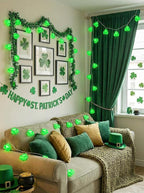 Shamrock String Lights, 8.5Ft St Patrick's Day Decorations String Lights with 10 Green Clover Lights, Connectable Shamrock Indoor Fairy Lights for St Patrick's Day Party Irish Holiday Garden Decor