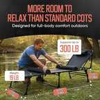 Outdoor Lounge Chair | Extra Large Portable cot incl Leg Raising adjustability | Easy Setup & Takedown | Supports Adults up to 300 lb | Ideal for Camping Patio, Balcony, Beach & More