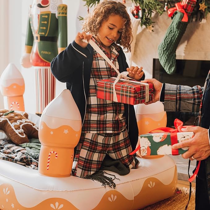 FUNBOY Kids Gingerbread House Holiday Sleepover Travel Bed & Air Mattress. Perfect for Sleepovers. Includes Carrying Storage Bag, Twin