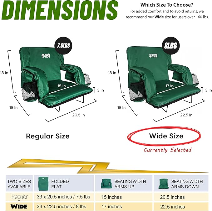 BRAWNTIDE Stadium Seat for Bleachers with Back Support - Wide Padded Reclining Bleacher Seat, Portable Folding Stadium Chair with Armrests, Hooks, Straps, Cup Holders & Pockets for Games & Concerts