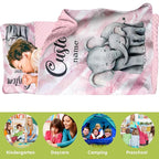 Custom Toddler Nap Mat for Preschool, Personalized Name Kids Sleeping Bag with Watercolor Elephant for Daycare, Roll Up Sleeping Mat with Removable Pillow and Soft Dot Minky Blanke for Girls Camping