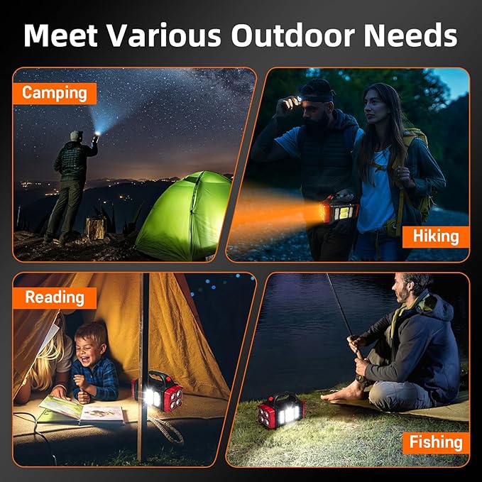 Versatile Solar Flashlight with Dual Charging Modes | 4 Light Modes USB/Solar Powered| Portable Emergency Charger & Outdoor Camping Light (Red-2pcs)