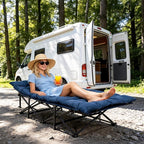 VINGLI Folding Camping Cot Bed,Camping Cots for Adults with Mattress, Foldable Cots for Sleeping with Pillow 1200D Layer Oxford for for Guest,Travel,Hiking-Blue 1P