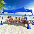 Rhino Valley Beach Tent Shade Canopy UPF50+ Protection, 8 Sandbags, 4 Stability Poles, Outdoor Sun Shelter Umbrella for Sand, Camping, Fishing Essentials