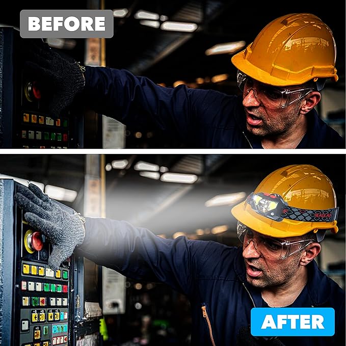 Skywin Hard Hat Light, Headlamp Rechargeable, Lightweight USB, XPG+COB 3 LED 200 Lumen Camping Helmet Light for Adults with Red Light IP44 Waterproof (Hard Hat Not Incl)