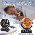 20000mAh Rechargeable Camping Fan, 5 Speed Powerful Battery Powered Fan for Camping, Oscillating Fan with LED Lantern, Portable with Timing Setting, Remote Control for Camping Hiking Fishing Jobsite