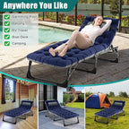 DoCred Folding Lounge Chair with Mattress, 5 Position Adjustable Folding Sleeping Bed Cot Chaise Lounge Chairs Perfect for Sunbathing, Camping, Pool, Beach, Patio