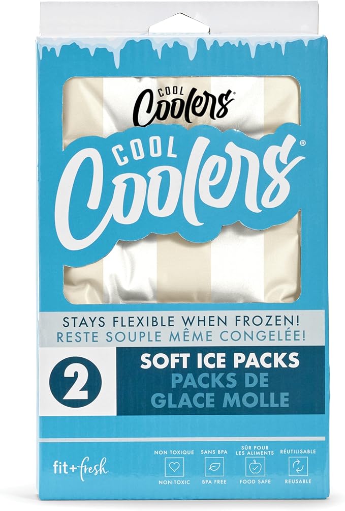 Cool Coolers Reusable XL Soft Ice Packs for Coolers, Long-Lasting Lunch Box Ice Pack, High Performance Quick Freeze, 2Pk, Taupe Stripe