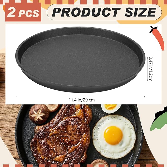 Maxdot 2 Pcs Small Cast Iron Griddle Pan 11.4 Inch Easter 4th of July Round Cast Iron Pizza Pan Camping Skillets Mini Carbon Steel Griddle for BBQ, Baking, Grilling, in the Oven, on the Stove or Grill