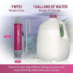 YWF01 Personal Filter Straw for Drinking Survival, Portable Water Purifier Filtration System Survival Gear and Supplies for Camping, Hiking, Travel, and Emergency Preparedness (Plum Red, Pack of 1)
