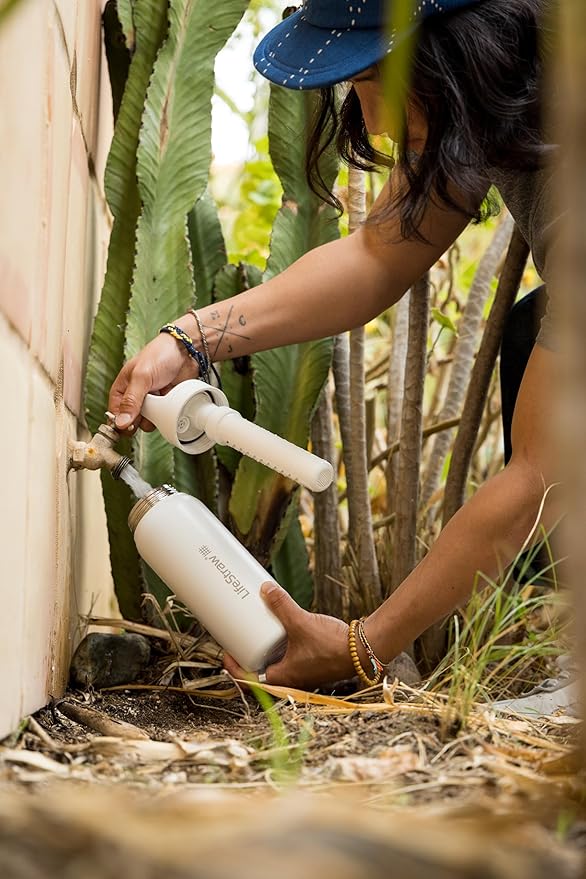 LifeStraw Go Series — Insulated Stainless Steel Water Filter Bottle for Travel and Everyday Use Removes Bacteria, Parasites and Microplastics, Improves Taste, 24oz Aegean Sea
