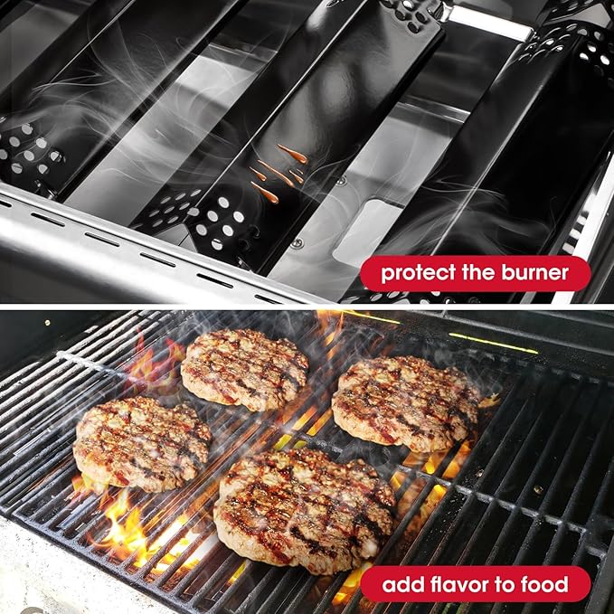 Unicook Grill Heat Plates for Nexgrill 720-0888, 720-0888N, 720-0830H, Backyard, Porcelain Grill Burner Covers Replacement Parts, 14.6 Inch Heat Shields Tents, Flame Tamers, 5 Pack