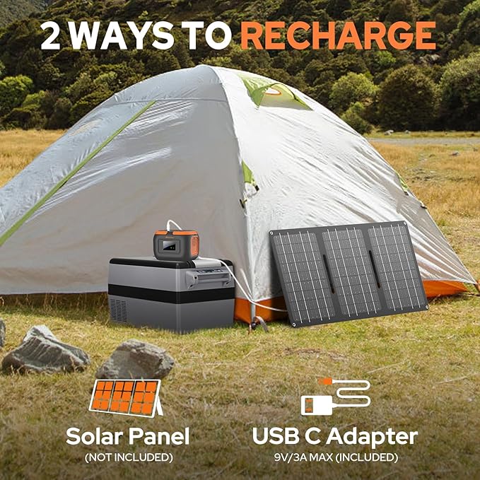 300W Portable Solar Generator Power Station, Small Camping Power Bank with Foldable 40W Solar Panel Bundle, 110V Portable Power Pack with AC Outlet for Camping Outdoor Home Use