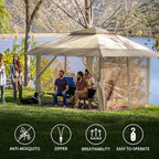 CROWN SHADES Gazebo Mosquito Net for 10 x 10 Pop Up Canopy - Patio Gazebo Mesh Sidewall with Zipper for Outdoor Tent, Garden and Backyard (4 Packs,Khaki)
