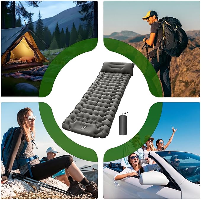 Compact Camping Sleep Pad - Self-Inflating Air Mattress for Backpacking, Hiking Trips, Portable Waterproof 40D Nylon TPU Bed Mat Outdoor Gear