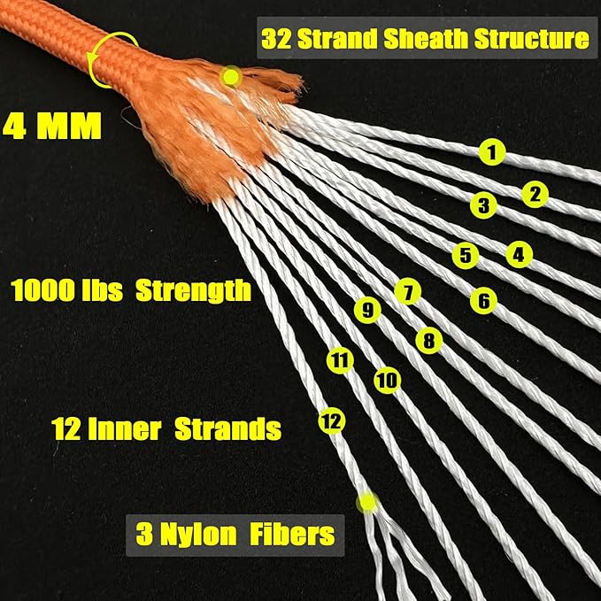 VVAAGG 1000 Orange Paracord100FT Utility Parachute Cord 4mm Nylon String12 Strand Nylon Camping Rope, Tent Rope, Clothsline Rope for Survival & Camping Gear