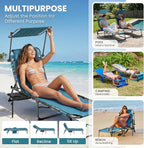 FUNDANGO 4 in 1 Tanning Chair with Face Hole & Canopy Shade, 400lbs Beach Lounge Chair with Side Table Chaise Lounge Chairs for Patio, Pool, Lawn, Sunbathing, 5-Position Adjustable Sun Lounger,Cyan