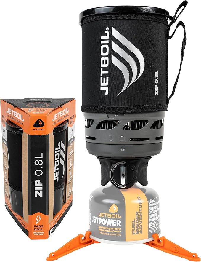 Jetboil Zip 0.8L Portable Fast Boil Stove with Easy-Turn Knob Igniter for Backpacking and Camping, Propane/Isobutane Burner