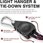 Rope Ratchet 1/4" Metal Rope Tie Down with Adjustable 8' Solid Braided Polypropylene Rope, Heavy Duty Cable Holds Up to 110 lbs Weight Capacity