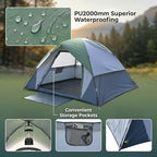 XL 4 Person Dome Camping Tent, Double Layer Waterproof, Removable Rain Fly, for Outdoor Hiking, Fishing