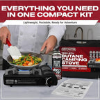 Chef Master Portable Butane Camping Stove, Piezo Ignition 7,650 BTU Output, Wind-Guard Portable Stove Burner with Portable Carrying Case for Emergencies, Road Trips, Hiking, Camping Essentials 90027
