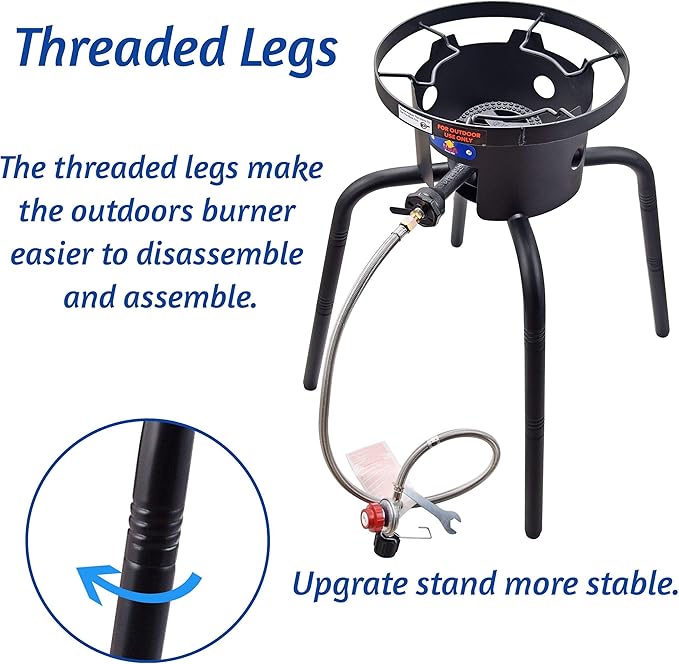 ARC Propane Burners For Outdoor, 15“ Wok Burner Single Propane Burner With Adjustable Legs, 65,000BTU Cast Iron Portable Propane Stove Great For Camping And Turkey Frying, Crawfish Cooking