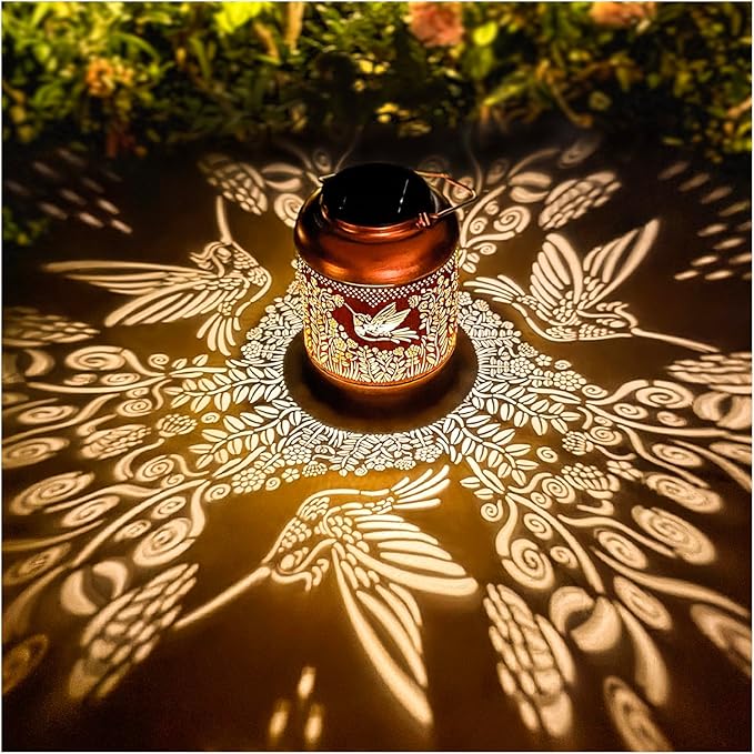 Hummingbird Solar Lanterns Outdoor Waterproof Hanging Solar Lights Hummingbird Gifts for Women Men Mom Metal Bird Decorative LED Lanterns for Yard, Patio, Lawn, Pathway, Landscape, Garden Decor