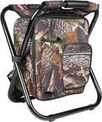 Kikerike Backpack Stool Cooler Chair Heavy Duty 300 LBS Max Load Portable Lightweight Stool Backpack Folding Fishing Cooler Seat for Camping Hunting Fishing - Woodland