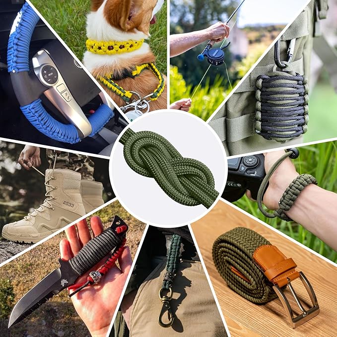 1200 Paracord Rope - 4.4mm 14 Strand Nylon Parachute Spool para Cord Lanyard for Outdoor Camping Survival Utility Tent Crafting DIY Projects Fishing Clothsline Bracelet -ArmyGreen 200FT