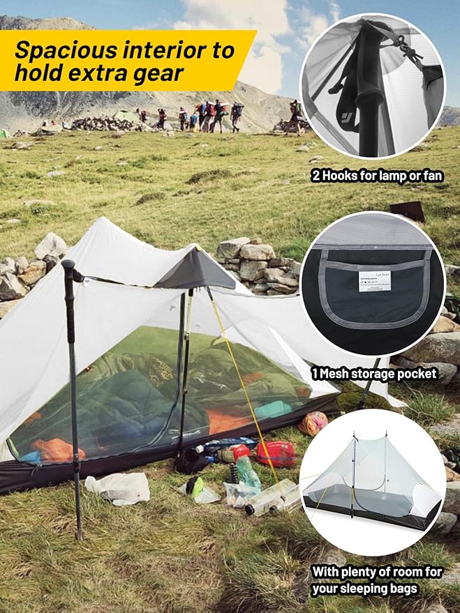 LANSHAN 2 Person Ultralight Backpacking Tent White with 2-Person Tent Footprint