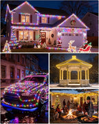 ICRGB Solar Rope Lights Outdoor, 66Ft 200LED 1800mAh Christmas String Lights with Remote, Type C, 19 Modes & Timer, IP67 Waterproof, Solar Light for Tree Patio Porch, Warm White to Multicolor