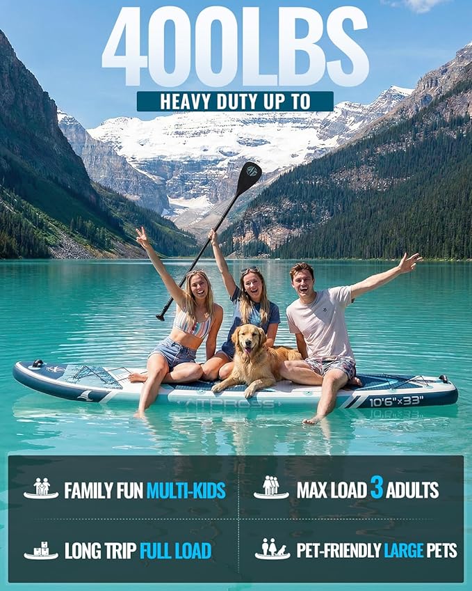 10'6''x33''Inflatable Stand Up Paddle Board, 400lbs Extra Wide Stand Up Paddleboard with Kayak Seat, Anti-Slip EVA Deck Premium SUP Accessories Kit, Non-Slip Stable Deck Boat for Yoga Fishing Surf